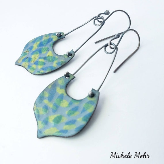Tranquil Beginnings Vitreous Enamel and Oxidized Sterling Silver Earrings