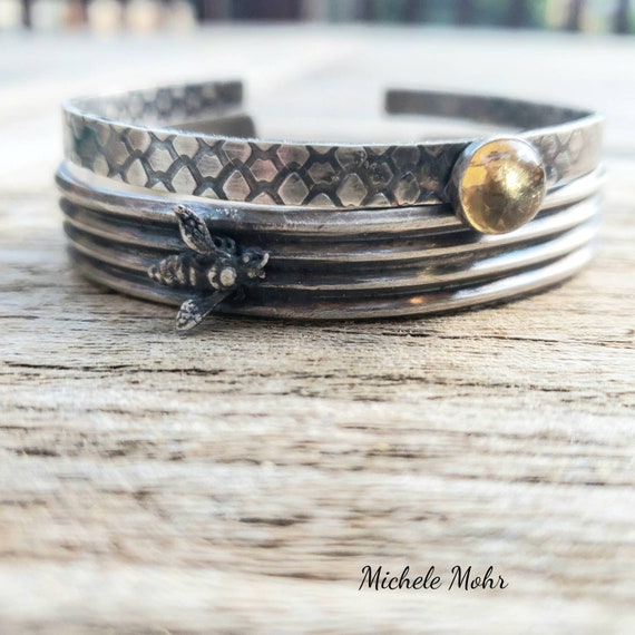 Buzz Around Pair of Sterling Silver Cuff Braclets - Medium