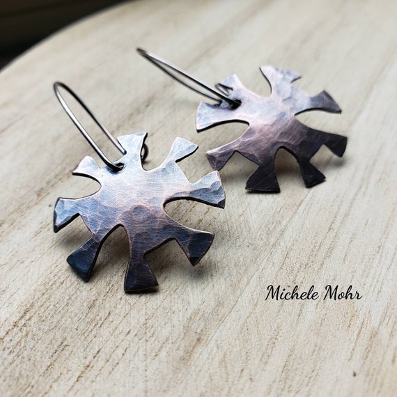 House of the Rising Sun Hammered Copper and Silver Earrings