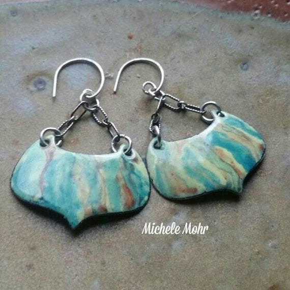 Painterly Kiln Fired Vitreous Enamel Earrings with Sterling Silver Links and Ear Wires