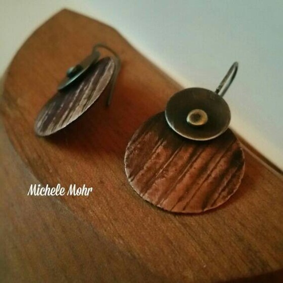 Corrogated Copper and Oxidized Sterling Silver Earrings with Oxidized Sterling Silver Earwires