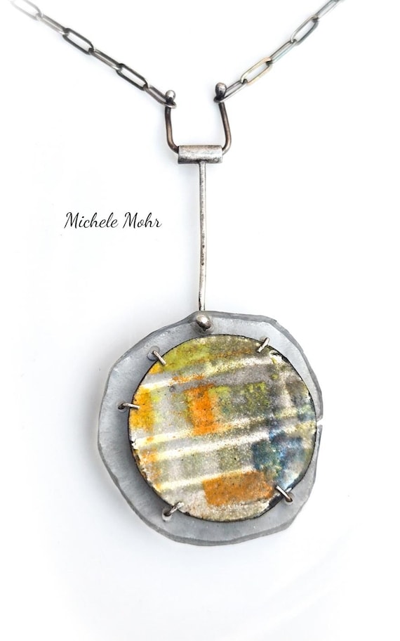 A Little Bit of Sunshine Enameled Steel,  Plexiglass with Sterling Silver Necklace