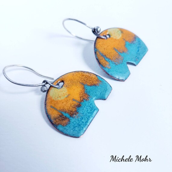 Sunrise Over the BayVitreous Enamel and Sterling Silver Earrings
