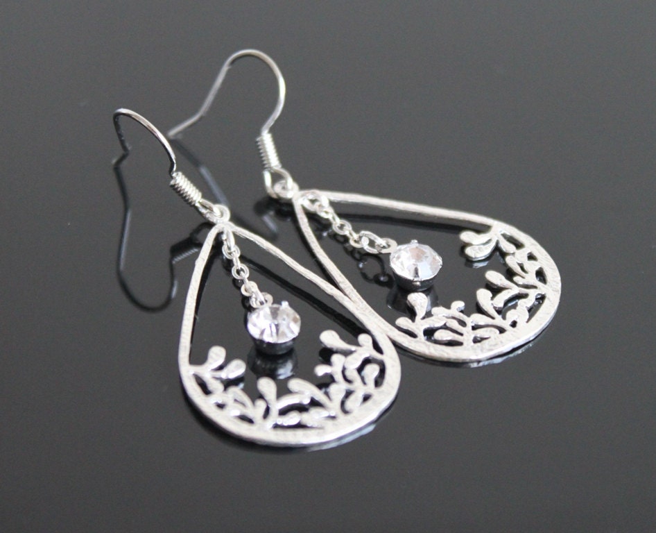 Diamond long earrings oriental garden silver earrings | Etsy