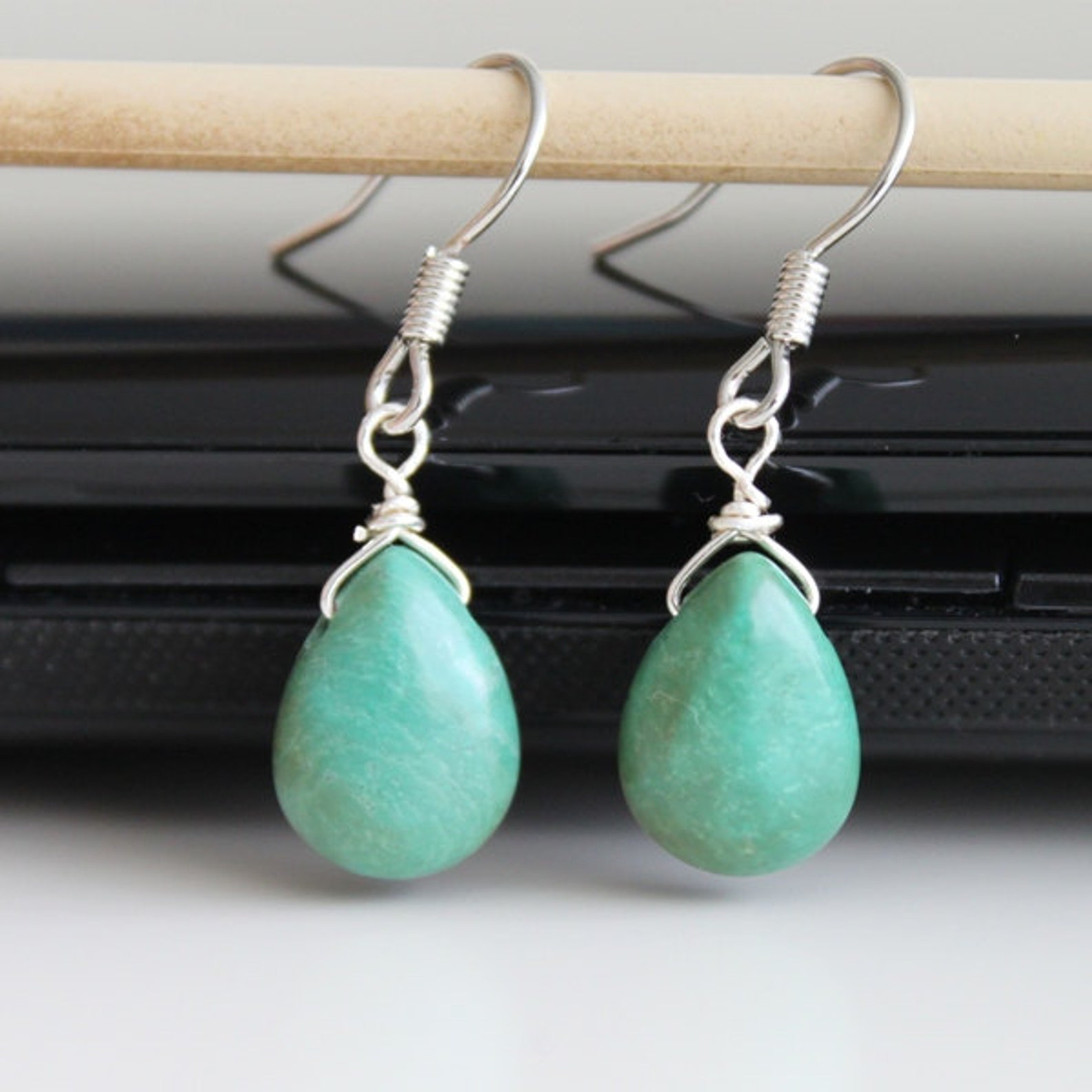 Turquoise drop silver earrings small teardrop earrings Etsy