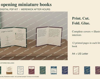 10 Libros de cuentos en miniatura con páginas interiores, Kit de lectura de Merewick Village, PDF para cortar, doblar y pegar a escala 1:12