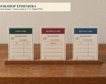 Bookshop Ephemera Printable, Miniature or Not, 21 Designs Full Size and 1:12 PDF