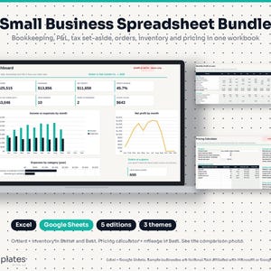 Hoja de cálculo para contabilidad de pequeñas empresas, control de inventario, pérdidas y ganancias, ingresos y gastos, Google Sheets y Excel, registro de pedidos con SKU.