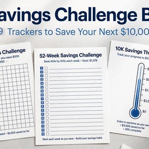 Savings Challenge Bundle Printable, 52 Week Savings Challenge, Money Saving Tracker Bundle, 10000 Dollar Goal Chart, No Spend Month