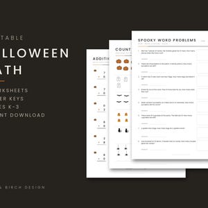 Halloween Math Worksheets Printable, Addition Subtraction Times Tables, Counting, Word Problems, K-3 Halloween Math with Answer Keys