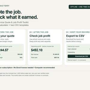 Home Service Quote & Job Profit Calculator, Offline HTML Tool and CSV Templates