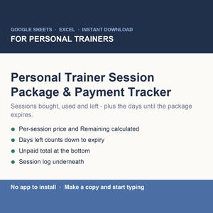 Foglio di calcolo Google per il monitoraggio delle sessioni di personal training e conto alla rovescia per la scadenza del pagamento del pacchetto.