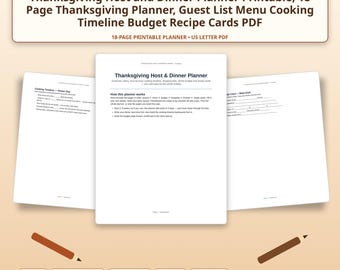 Thanksgiving-Planer zum Ausdrucken: 18-seitiger Planer mit Gästeliste, Menü, Zeitplan, Budget und Rezeptkarten (PDF)