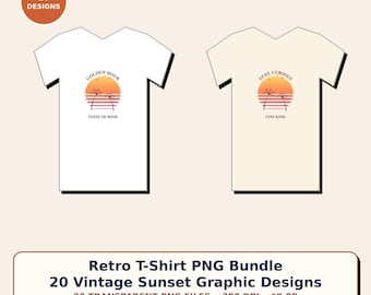Retro-T-Shirt-PNG-Bundle | 20 Vintage-Sonnenuntergangs-Grafiken, transparentes PNG (4500 x 5400 px, 300 dpi), Palm Beach Art