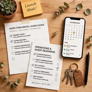 Utskrivbar checklista för Airbnb-startup, checklista för lansering av korttidsuthyrning, installationsguide för STR-värdar, affärsplanerare för semesterbostäder i PDF-format bild 2