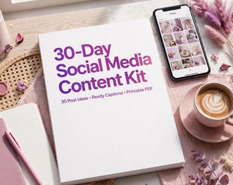 30-Tage-Social-Media-Content-Kit für Kleinunternehmen | 30 Post-Ideen, fertige englische Bildunterschriften, Reel-Ideen, Checkliste für die Postvorbereitung, Tracker | PDF