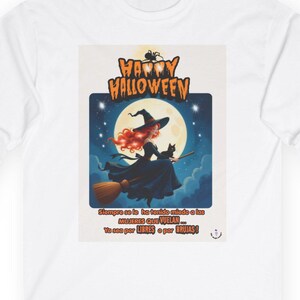 Halloween / Mujeres que vuelan - Happy Halloween witch on broom Long Sleeve | spooky moon night graphic tee