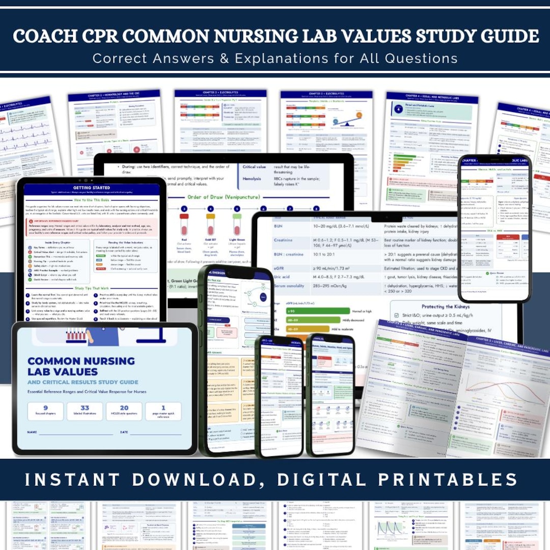 Common Nursing Lab Values Study Guide, Nursing Reference Chart, Medical ...