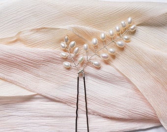 Fern Hair Pin - Pearl Hair Pin, Bridal Hair Pin, Bridal Headpiece, Freshwater Pearl Hairpiece, Bridal Hairpiece, Silver/Gold/Rose Gold Pin