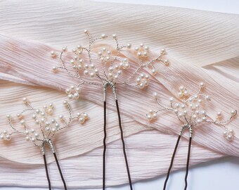 Cherry Blossom Hair Pins, Bridal Hair Pins, Bridal Hairpiece, Bridal Headpiece, Floral Hairpiece, Pearl Hair Pin, Silver, Gold, Rose Gold