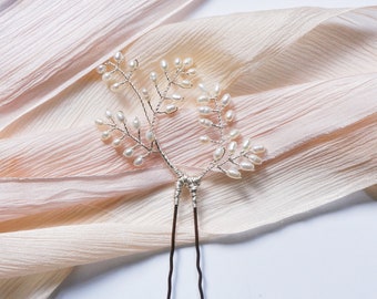 Acacia Hair Pin, Bridal Hair Pin, Bridal Hairpiece, Bridal Headpiece, Floral Hairpiece, Pearl Hair Pin, Silver, Gold, Rose Gold Hair Pin