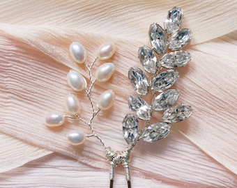 Wisteria Hair Pin - Bridal Hair Pin, Bridal Hairpiece, Crystal Hair Pins, Pearl Hair Pins, Silver Gold Rose Gold Hair Pins, Hairpiece