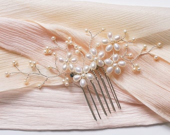 Blossom Hair Comb, Bridal Hair Comb, Bridal Hairpiece, Bridal Headpiece, Floral Hairpiece, Pearl Hair Comb, Silver, Gold, Rose Gold, Flower