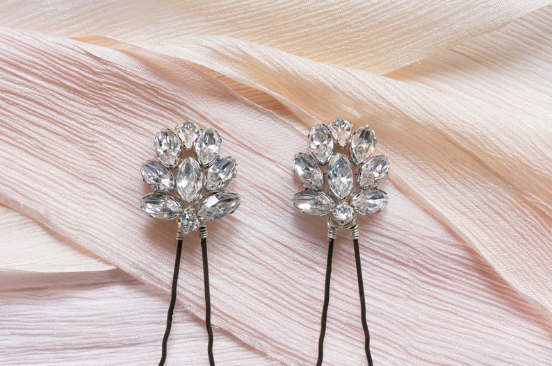 Edith Duo Hair Pin Set Crystal Hair Pin, Bridal Hair Pin, Bridal Headpiece, Vintage Hair Pin, Bridesmaid Hair Pin image 5