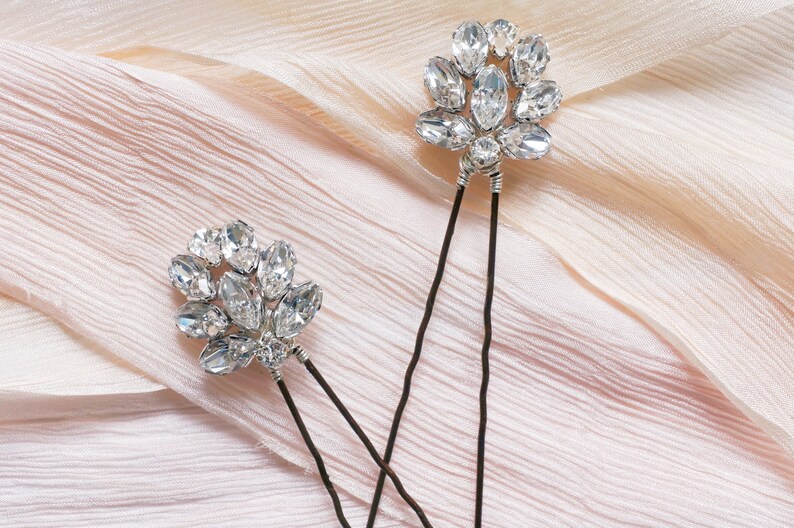 Edith Duo Hair Pin Set Crystal Hair Pin, Bridal Hair Pin, Bridal Headpiece, Vintage Hair Pin, Bridesmaid Hair Pin image 3