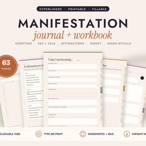 Manifestation Journal Printable | Law of Attraction Workbook, 369 Method, Scripting, Affirmations, Hyperlinked Digital Planner