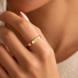 Personalized Stainless Steel Ring, Custom Name Ring, Gold or Silver, Dainty Engraved Initial Ring, Minimalist Gift for Her