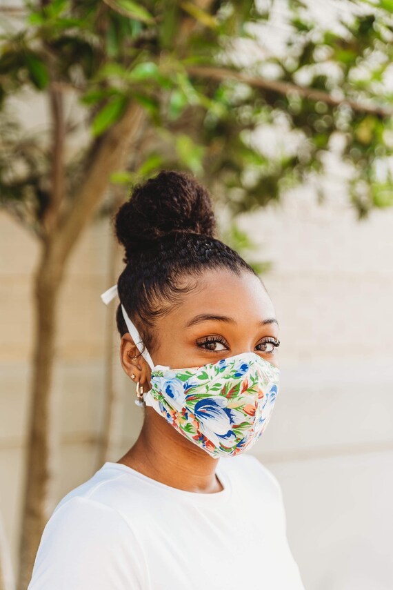 Floral Print Double Layer 100% Cotton Face Mask with Filter Pocket - Cloth Mask - Washable and Reusable - Made in the USA - Fast Ship Il_570xn
