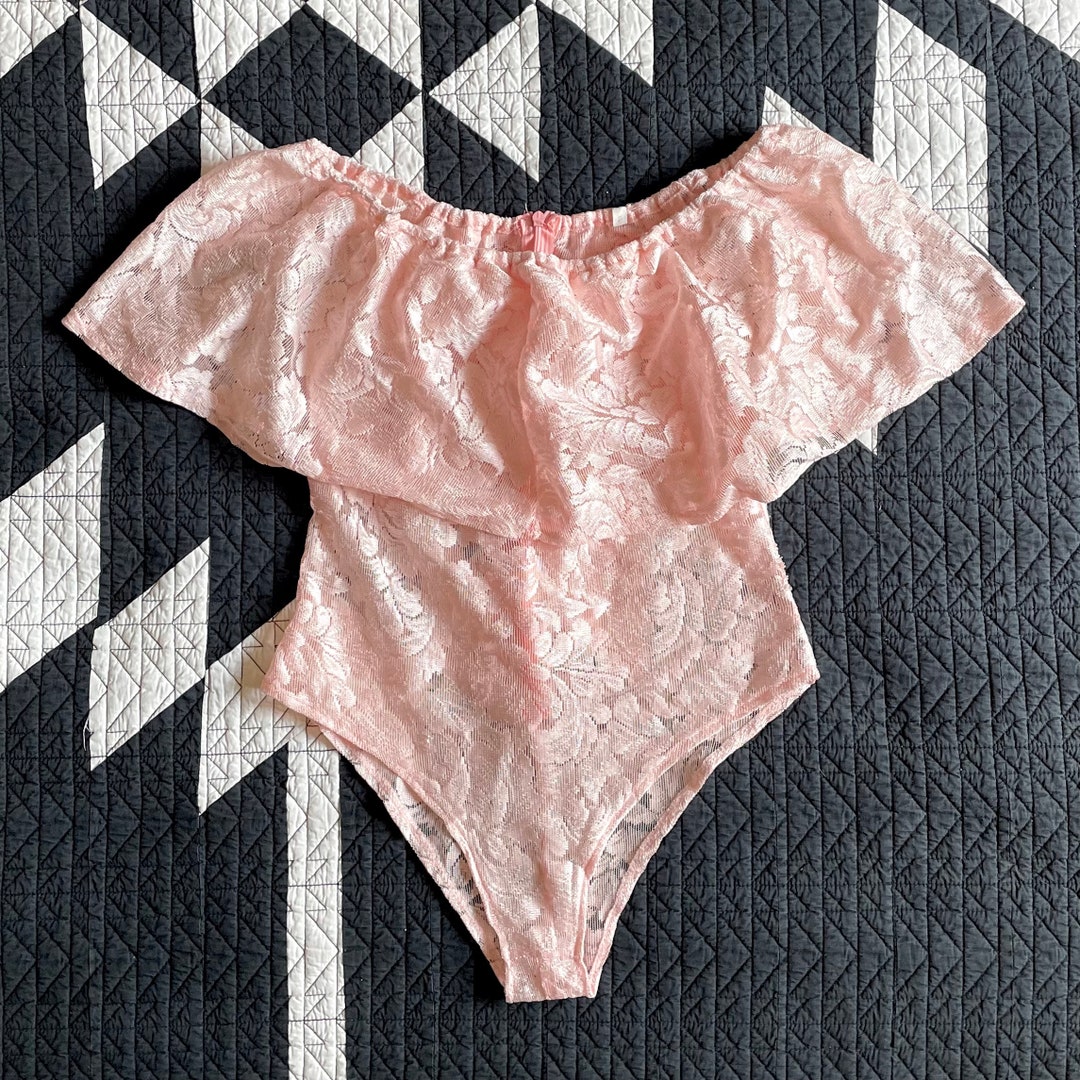 VINTAGE Lace Bodysuit With Ruffle Neckline, Womens Size Small - Etsy