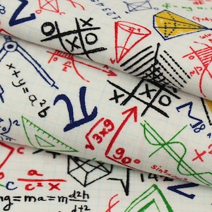 Math Equations Cotton Fabric by the Yard, Geometry Algebra School Print, STEM Teacher Print, Timeless Treasures