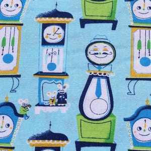 Anthropomorphic Clocks Kids Cotton Fabric by the Yard -  Nursery Rhymes by Erica Hite Pattern #42591