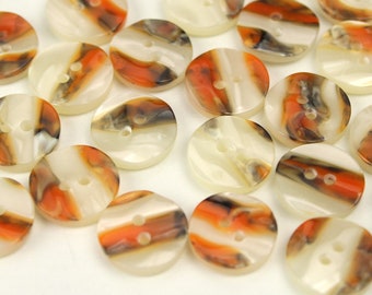 Striped Orange Brown Faux Pearl Shell Crafting Buttons, Lot of 30, for Sewing Quilting Jewelry Round Plastic