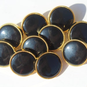 Plastic Black Crafting Buttons with Gold Rim 9/16 inch Lot