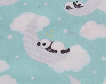 Panda Bears Flannel Baby Blanket on Mint Green