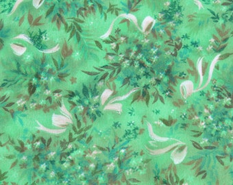 Vintage Green Floral Cotton Fabric with Bows: Doll Dress Sewing Material