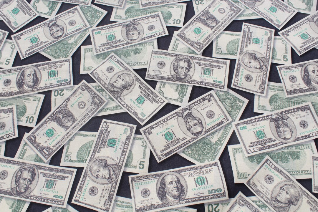 Money Dollar Bills Cotton Fabric, American Currency, Sewing Quilting