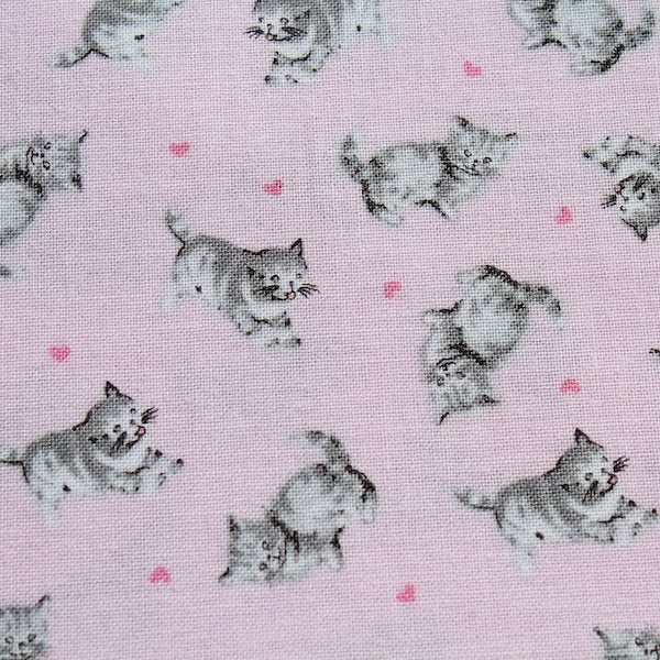 Small Gray Kitten Print on Baby Pink Premium 100% Cotton Quilting Fabric by the Yard, Timeless Treasures