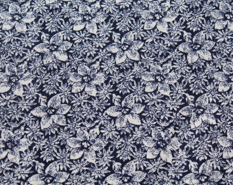 Blue White Print Floral Cotton Fabric by the yard, Small Flower Quilting Sewing Doll Dress Material BTY