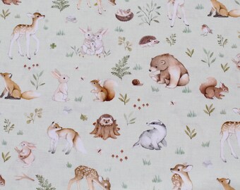 Woodland Animals Cotton Fabric: Hedgehog, Deer, Squirrel - Dear Stella
