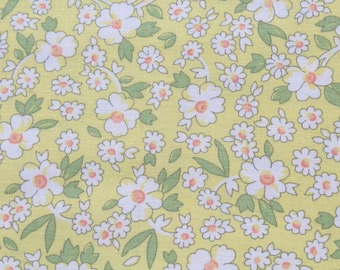 White Daisy Flowers on Butter Yellow 100% Cotton Fabric by the Yard