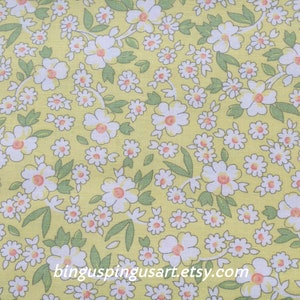 White Daisy Flowers on Butter Yellow 100% Cotton Fabric by the Yard