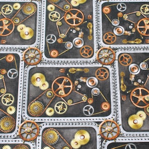 Steampunk Cogs & Wheels Cotton Fabric: Urban Essence Quilting
