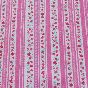 Hot Pink Small Floral Striped Border Print 100% Cotton Fabric by the Yard for Quilting, Sewing Summer Girl Dress image 4