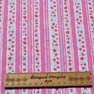 Hot Pink Small Floral Striped Border Print 100% Cotton Fabric by the Yard for Quilting, Sewing Summer Girl Dress image 2