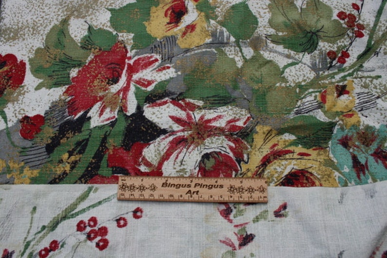 Vintage Barkcloth Fabric by the Yard Red Green Blue Gold Rose Etsy