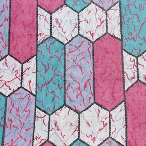 Retro Geometric Cotton Fabric by the yard in Pink Blue White